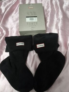 Hunter Black Women's Fold-Over Boot Socks with Logo Cuff